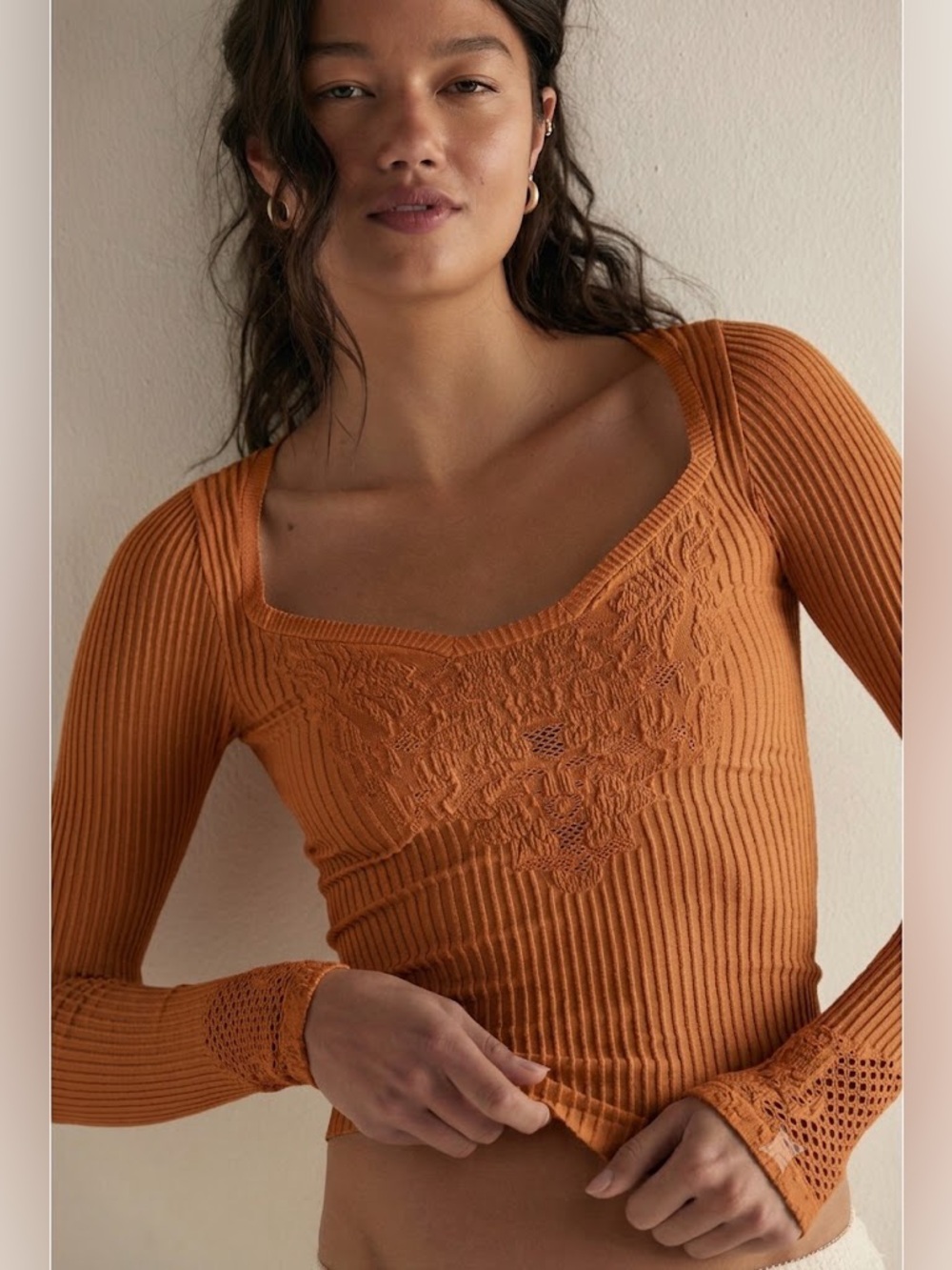 Free People Intimately Dynamic Duo Long Sleeve Top- Smoked Topez